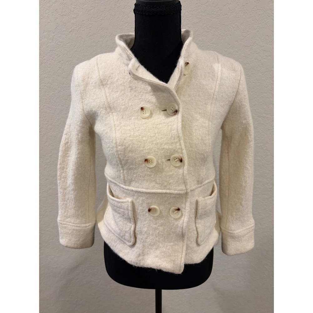Talbots Petite Ivory Wool Blend Double Breasted Jacket Coat Cream 6P
